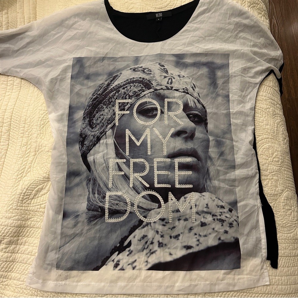 BEDO Quarter Sleeve Top White Front Black Back “for my freedom”
